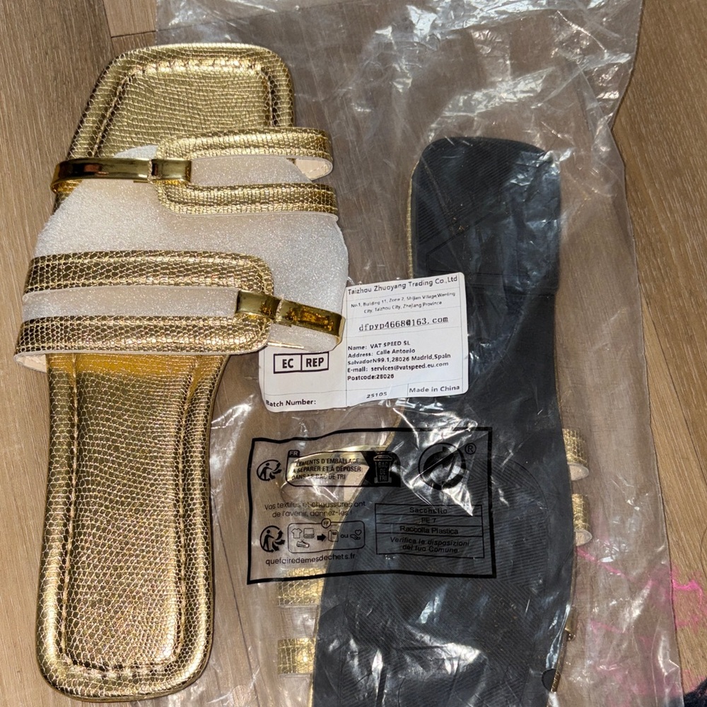 Gold and White Slide Sandals